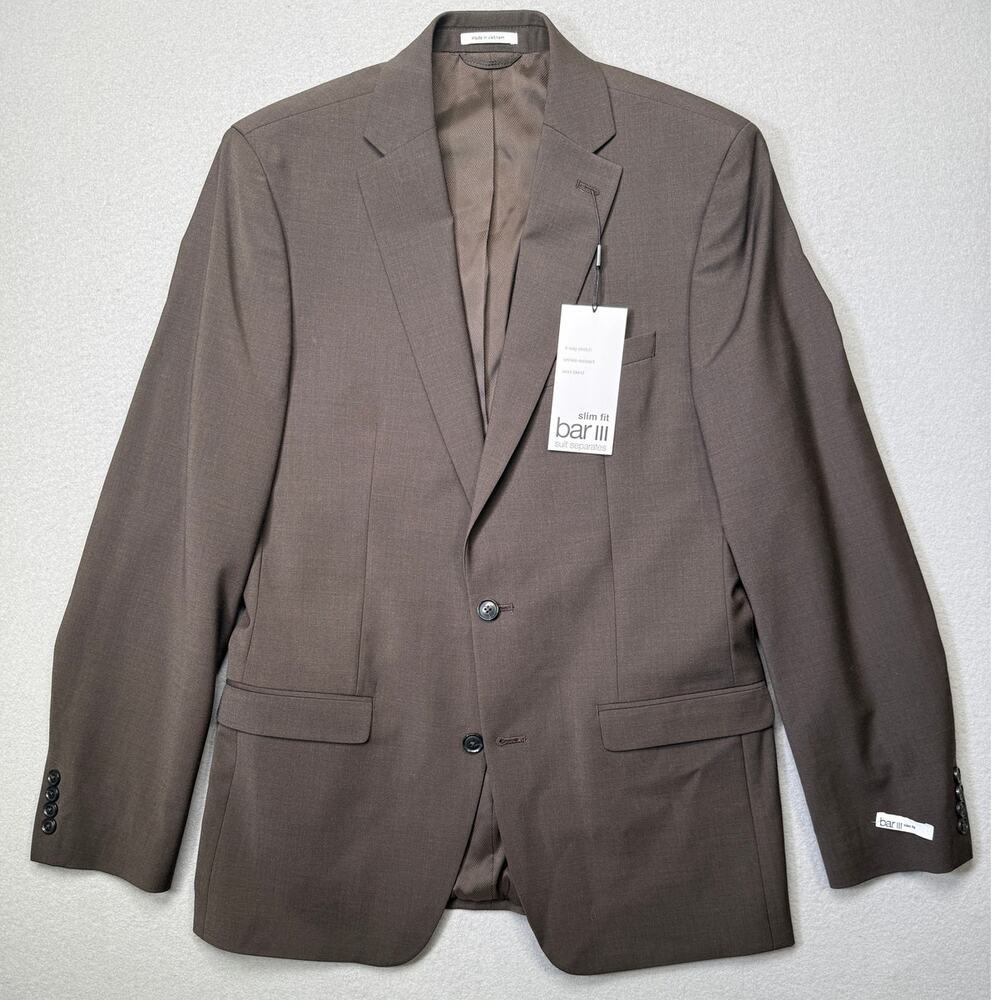 Bar III Men's Slim-Fit Wool Blend Suit Jacket Brown 40L $425